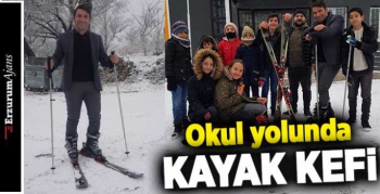 Okula kayarak okula gidiyor