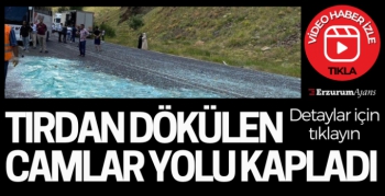 Tırın çadırı açıldı, cam kırıkları yola saçıldı