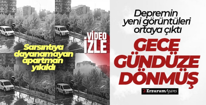 Depremin yeni görüntüleri ortaya çıktı: Gece gündüze dönmüş, bina böyle çökmüş