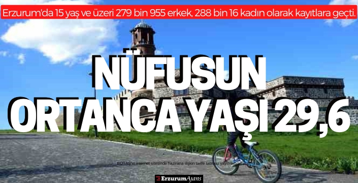 Erzurum'da ortanca yaş 29,6