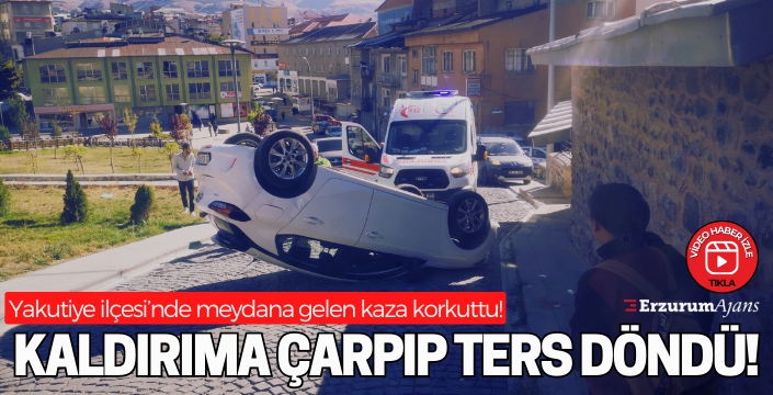 Erzurum'da trafik kazası: Araç takla attı