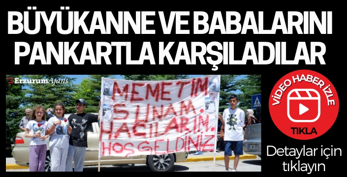 Hacılara pankartlı karşılama