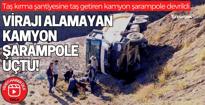 Taş yüklü kamyon şarampole devrildi